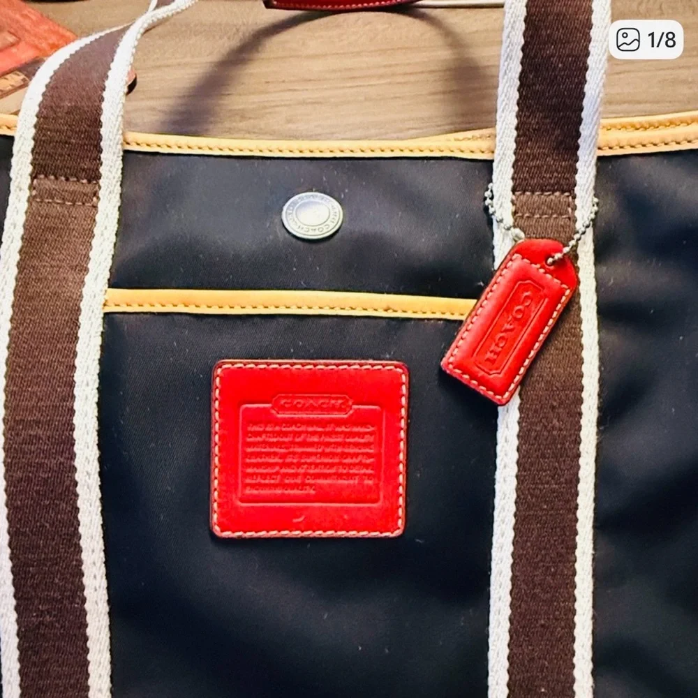 Coach Hampton Black Inside Out Tote with Red Handles and Red Logo Patch - Picture 4 of 15